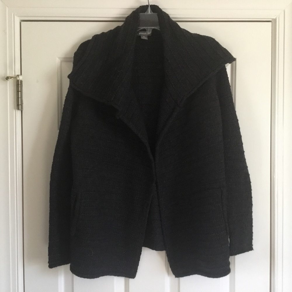 EDDIE BAUER dark gray wool cardigan sweater M